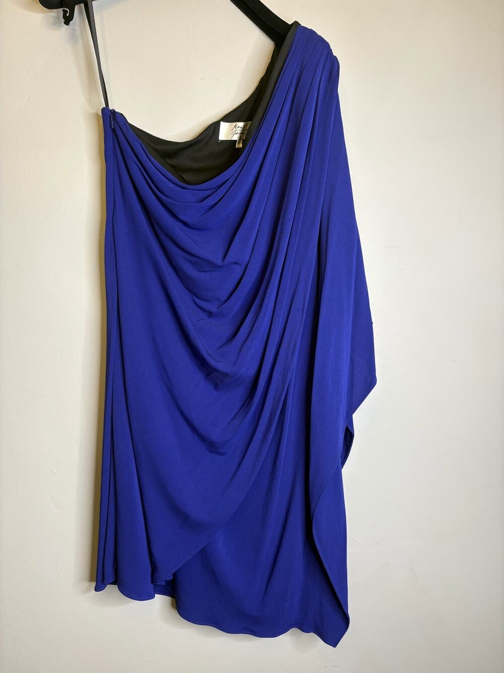 Badgley Mischka Royal Blue Draped Cowl Neck Cocktail Party Dress Women Size L